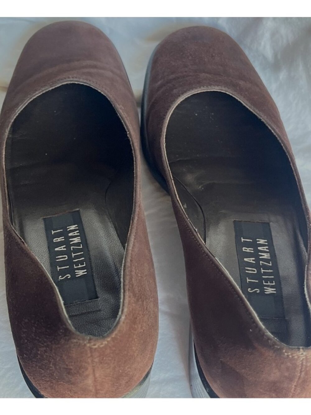 Stuart Weitzman Suede Pumps Brown Leather Square Toe Low Block Heels Wom 7.5/8 - Picture 4 of 9